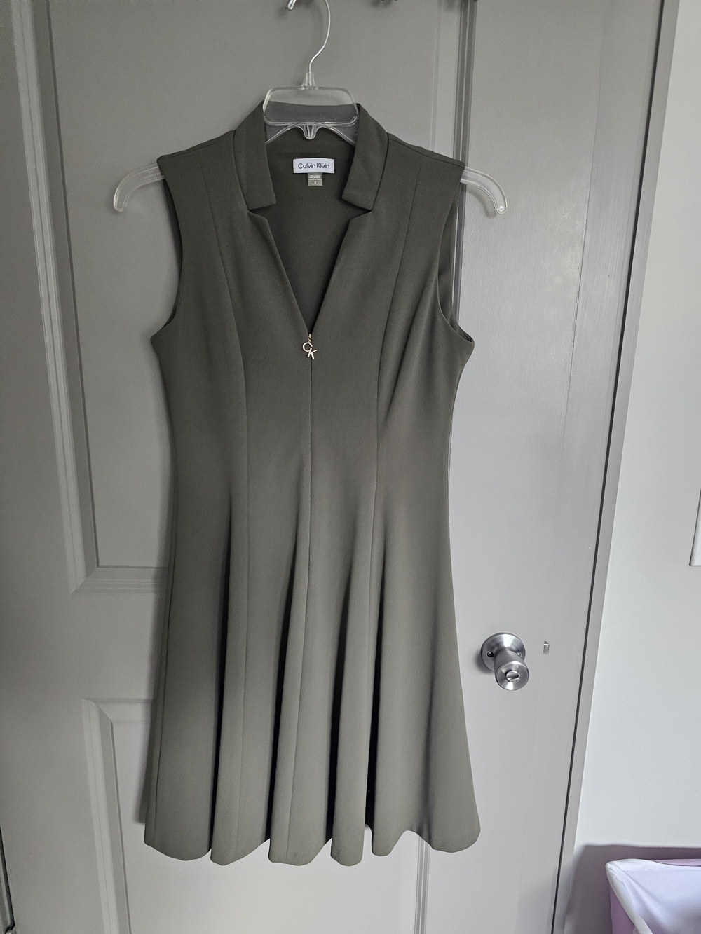 Calvin Klein Olive Green Sleeveless Fit-and-Flare Midi Dress